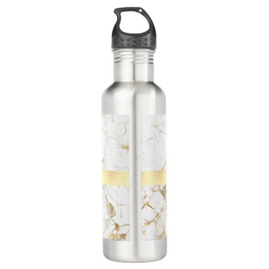 DY-naam en zwart monogram, wit en goudmarmer Waterfles (Achterkant)