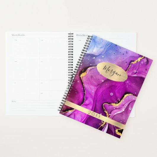 DY-naam & jaar, rood Violet & goudink Abstract Planner (Display)