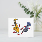 DY-saxofone en Trumpet Dansende Cartoon Briefkaart (Staand voorkant)