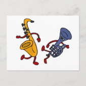 DY-saxofone en Trumpet Dansende Cartoon Briefkaart (Voorkant)