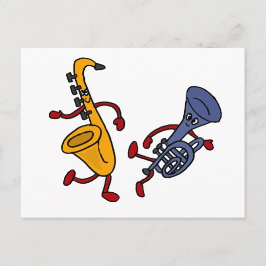 DY-saxofone en Trumpet Dansende Cartoon Briefkaart (Voorkant)
