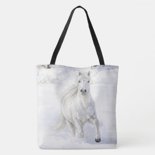 Dyfra het IJslandse paard dat in de sneeuw galoppe Tote Bag