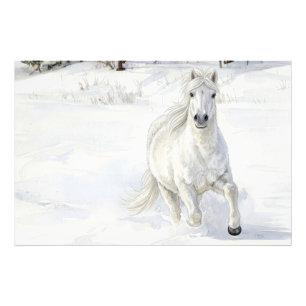 Dyfra het IJslandse paard galopperend in de sneeuw Foto Afdruk