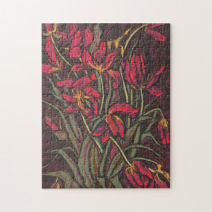 Dying Tulps Red Flowers Statement Floral Painting Legpuzzel