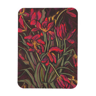 Dying Tulps Red Flowers Statement Floral Painting Magneet