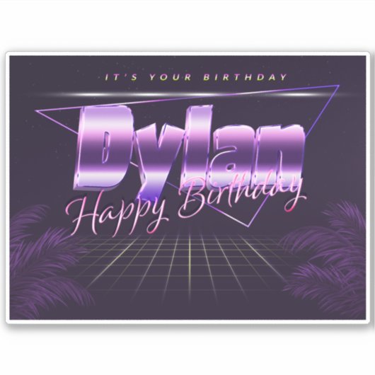 Dylan Name Vorname lila retro Sticker Geburtstag (Voorkant)