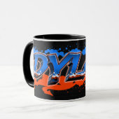 Dylan Vorname Name Graffiti blue orange Tasse Mok (Voorkant links)