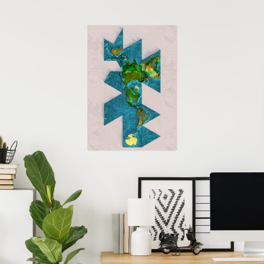 Dymaxion Wereldkaart Poster (Thuiskantoor)