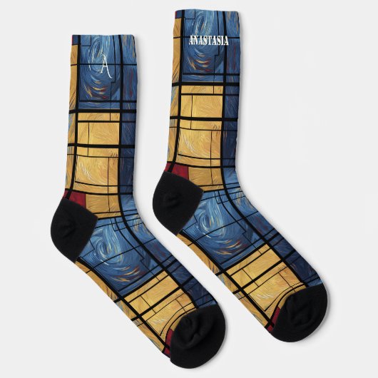 Dynamic Abstract Socks in Blue, Yellow, and Red Sokken (Rechts)