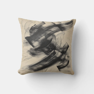 Dynamic Black Ink Brushstroke Abstract Throw Pillo Kussen