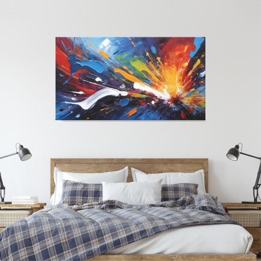 Dynamic Blue Orange Abstract Expressionism Art Canvas Afdruk (Insitu (Slaapkamer))