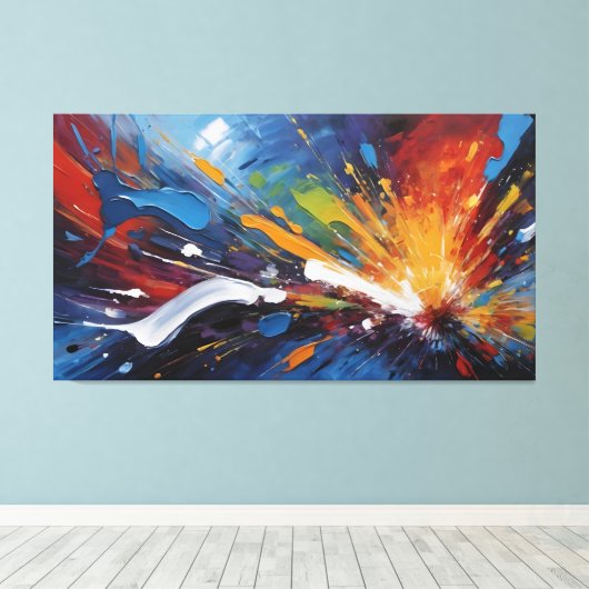 Dynamic Blue Orange Abstract Expressionism Art Canvas Afdruk (Insitu (Houten vloer))
