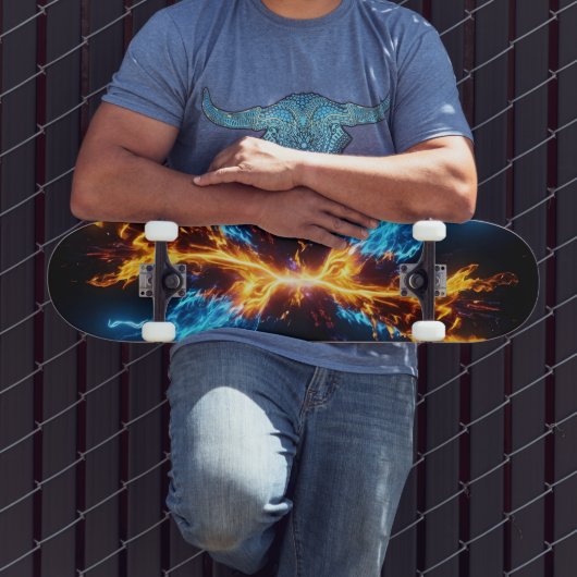 Dynamic Blue Orange Energy Clash Flame Persoonlijk Skateboard (Buiten 3)