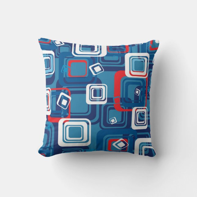  “Dynamic Blue & Red Geometric Grid” Throw Pillow Kussen (Voorkant)