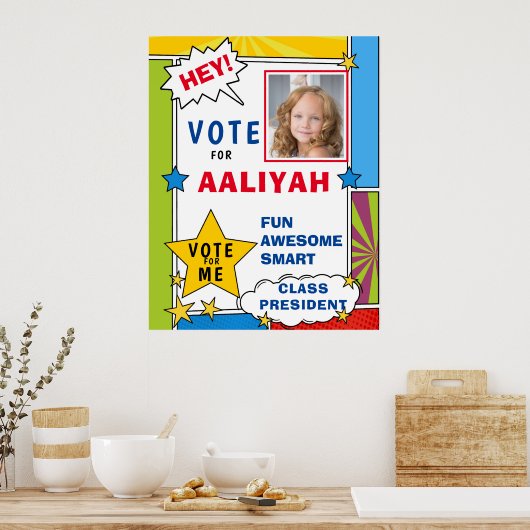 Dynamic Cartoon Comic Book Style Stemschool Poster (Keuken)