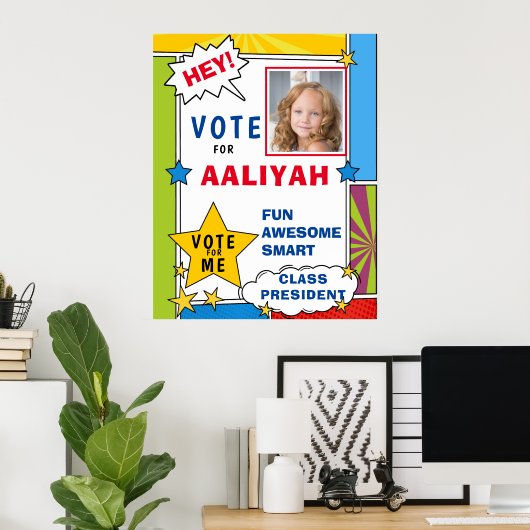 Dynamic Cartoon Comic Book Style Stemschool Poster (Thuiskantoor)