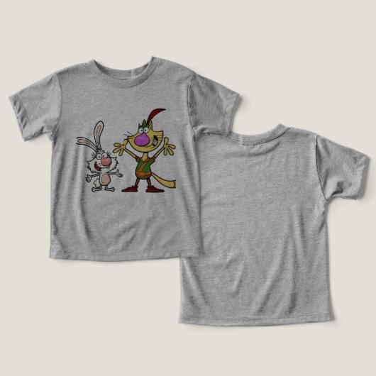 Dynamic Duo - Silly Cat and Rabbit t-shert bebe (Ontwerp Voorkant & Achterkant)