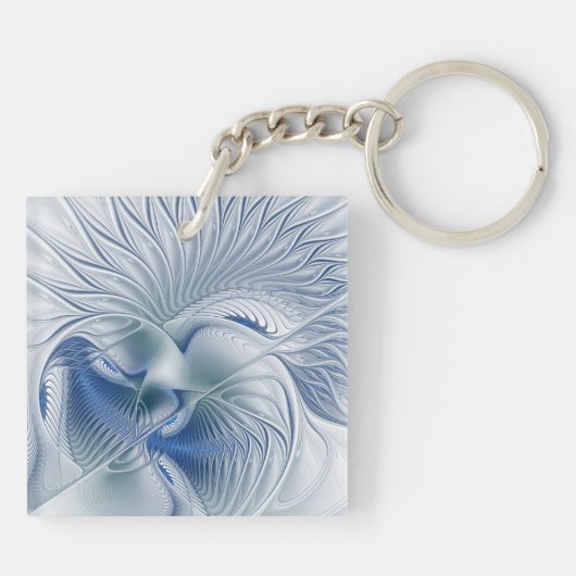 Dynamic Fantasy Abstract Blue Tones Fractal Art Sleutelhanger (Achterkant)
