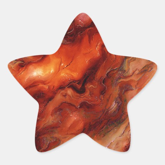 Dynamic Fluid Marble Pattern in rood en Sinaasappe Ster Sticker (Voorkant)