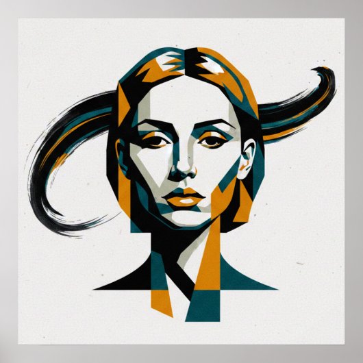 Dynamic Geometric Portrait with Swirling Accents Poster (Voorkant)