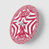 Dynamic God Is Love Star Red Swirl Wall Clock Ronde Klok (Hoek)