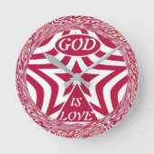 Dynamic God Is Love Star Red Swirl Wall Clock   Ronde Klok (Voorkant)