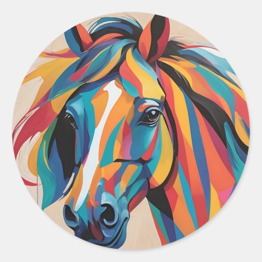 Dynamic Horse Portrait Abstract Ronde Sticker (Voorkant)