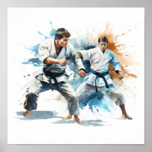 Dynamic Judo Fighters - Schattige Waterverf Compet Poster