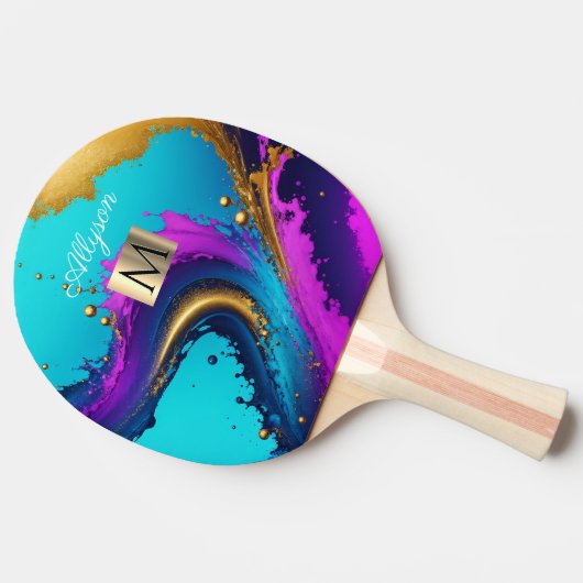 Dynamic Liquid Abstract, Naam & Monogram Tafeltennisbatje (Zijkant)