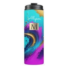 Dynamic Liquid Abstract, Naam & Monogram Thermosbeker