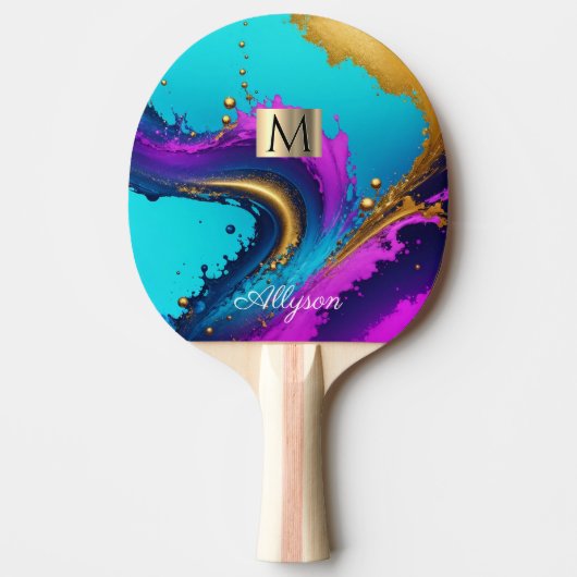 Dynamic Liquid Abstract, Naam & Monogram, vs 2 Tafeltennisbatje (Voorkant)