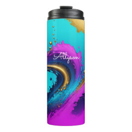 Dynamic Liquid Abstract, witte scriptnaam Thermosbeker