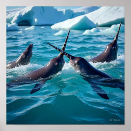 Dynamic Narwhal Pod - Playful Arctic Whales Poster