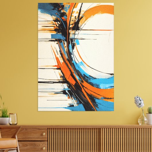 Dynamic Orange Blue Abstract Expressionism Curves Canvas Afdruk (Insitu (Woonkamer))
