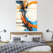 Dynamic Orange Blue Abstract Expressionism Curves Canvas Afdruk (Insitu (Slaapkamer))