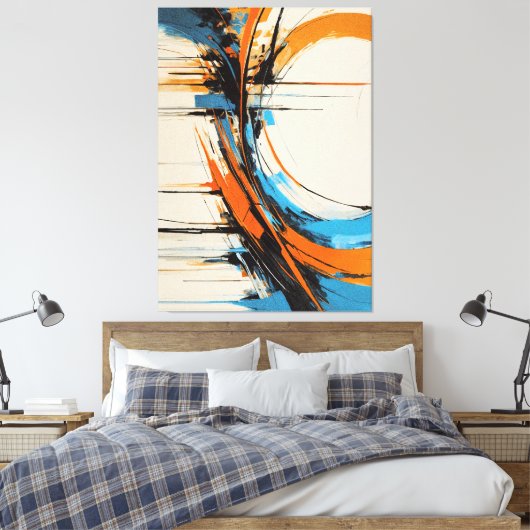 Dynamic Orange Blue Abstract Expressionism Curves Canvas Afdruk (Insitu (Slaapkamer))