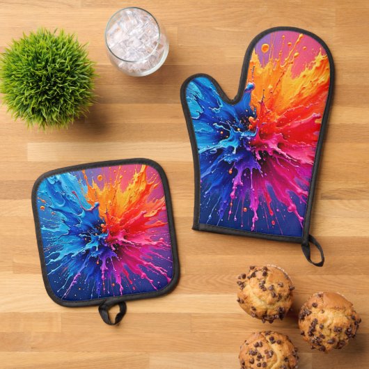 Dynamic Paint Splash Abstract Ovenwant & Pannenlap Set (Top down)