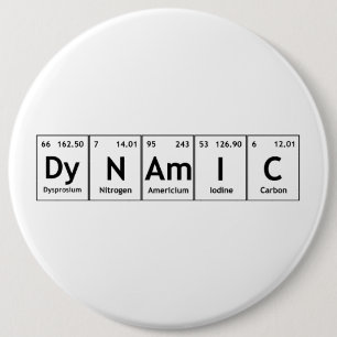DyNAmIC Periodic Table Element Word Chemistry Atom Ronde Button 6,0 Cm