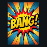 Dynamic Pop Art 'BANG!' stripstijl Poster<br><div class="desc">Dit poster vangt de rauwe, explosieve energie van een actiescène uit een klassiek stripboek. De grillige, dynamische starburst en contrastrijke kleuren creëer zijn een visuele schokgolf die het moment van impact viert. Het is een eerbetoon aan de gedurfde, grafische stijl van de Pop Art uit de jaren zestig, ontworpen als...</div>
