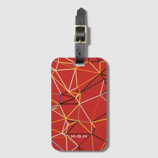 Dynamic Red Abstract Geometric Monogram Bagagelabel (Voorkant (verticaal))
