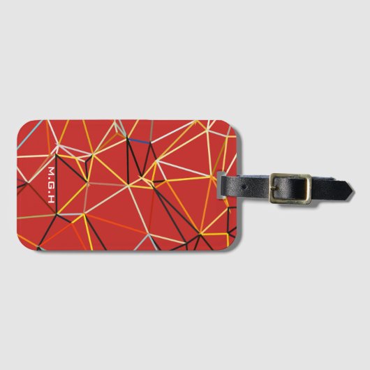 Dynamic Red Abstract Geometric Monogram Bagagelabel (Voorkant (horizontaal))
