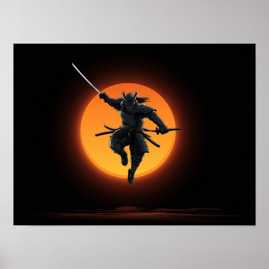 Dynamic Samurai Jump Silhouette  Poster (Voorkant)