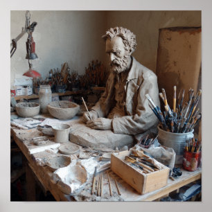 Dynamic Sculptor's Studio - Klei en gereedschap Poster