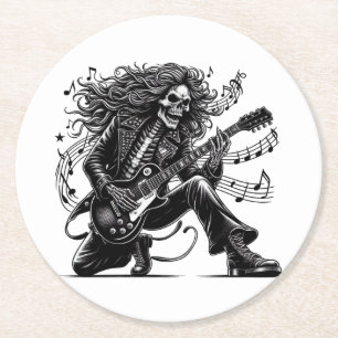 Dynamic Skeleton Rockstar speelt elektrische gitaa Ronde Kartonnen Onderzetter