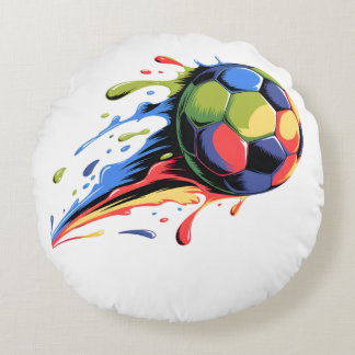 Dynamic Soccer Ball Paint Splatter Colorful Sports Rond Kussen