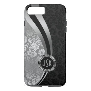 Dynamic Stripes Monogramed Black & Silver Damasker Case-Mate iPhone Case