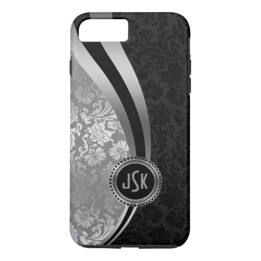 Dynamic Stripes Monogramed Black & Silver Damasker Case-Mate iPhone Case (Achterkant)