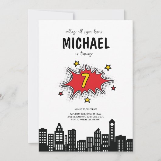 Dynamic Superhero 1e Verjaardag uitnodiging (Voorkant)