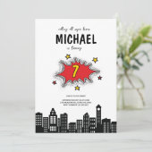 Dynamic Superhero 1e Verjaardag uitnodiging (Staand voorkant)