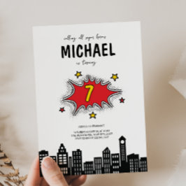 Dynamic Superhero 1e Verjaardag uitnodiging